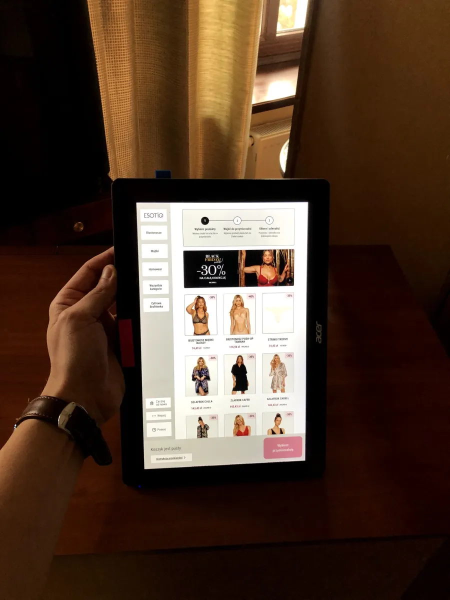 Lo-fi prototype of the store screens running on a tablet