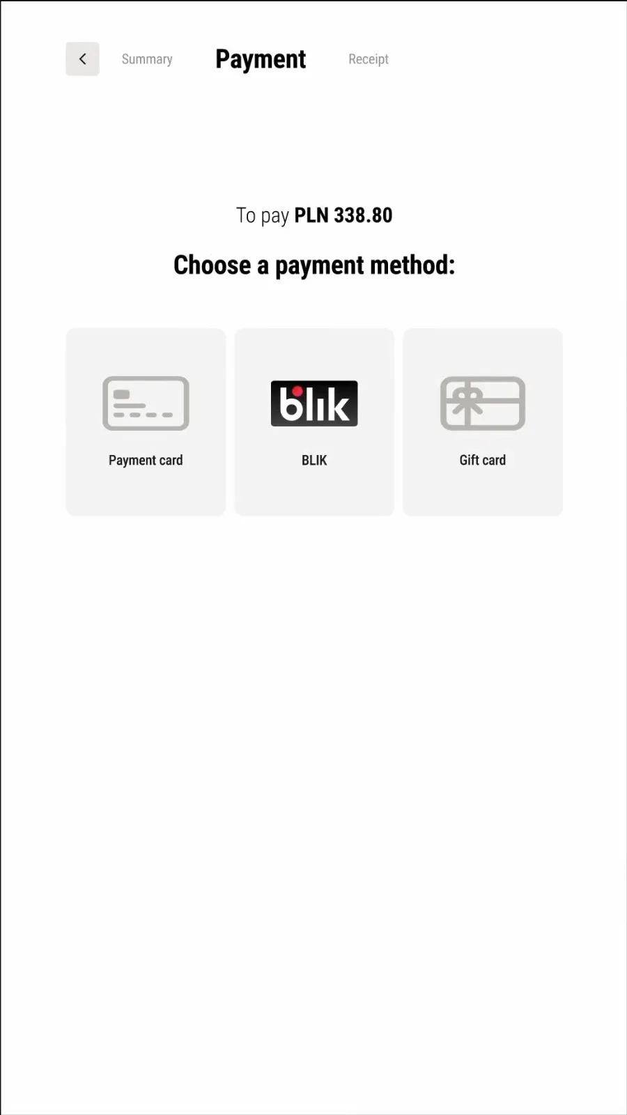 Screen: choose a payment method