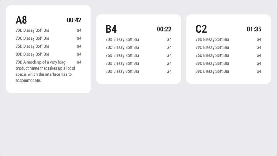 Back office screen with live orders A8, B4 and C2