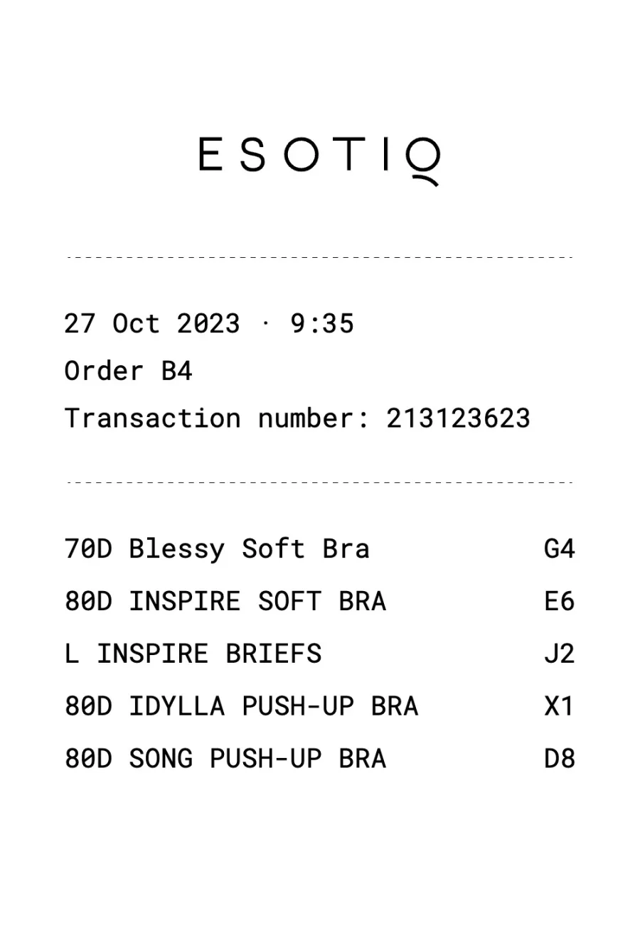 The Esotiq receipt